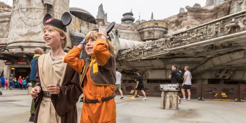 Two children at Star Wars Galaxy's Edge at Disneyland